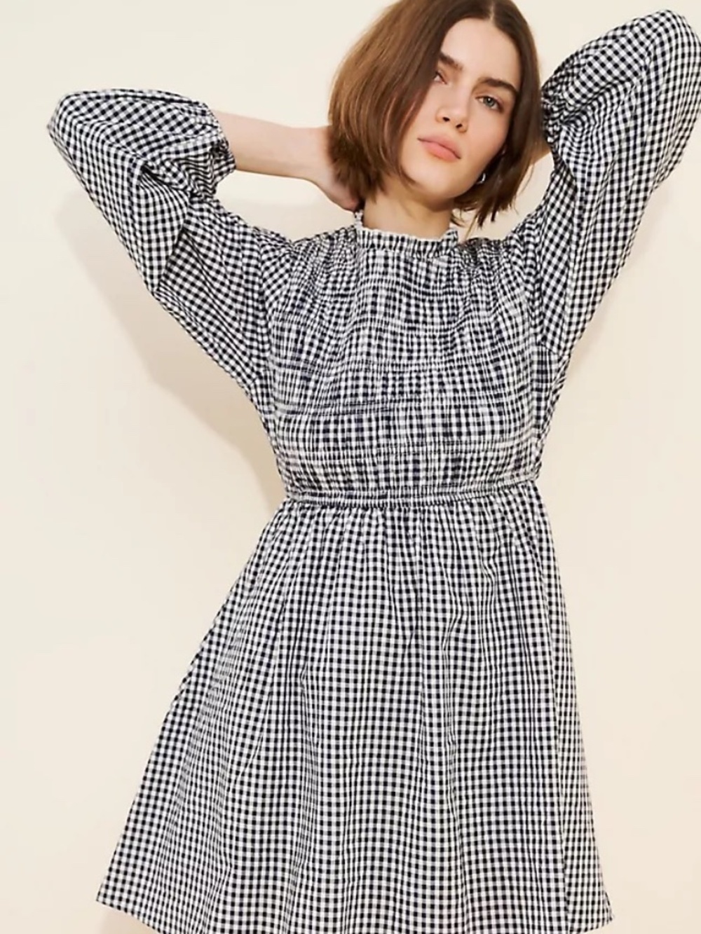 Anthropologie Petal & Pup Jessen Long Sleeve Mini Dress Navy Gingham Check Sz M